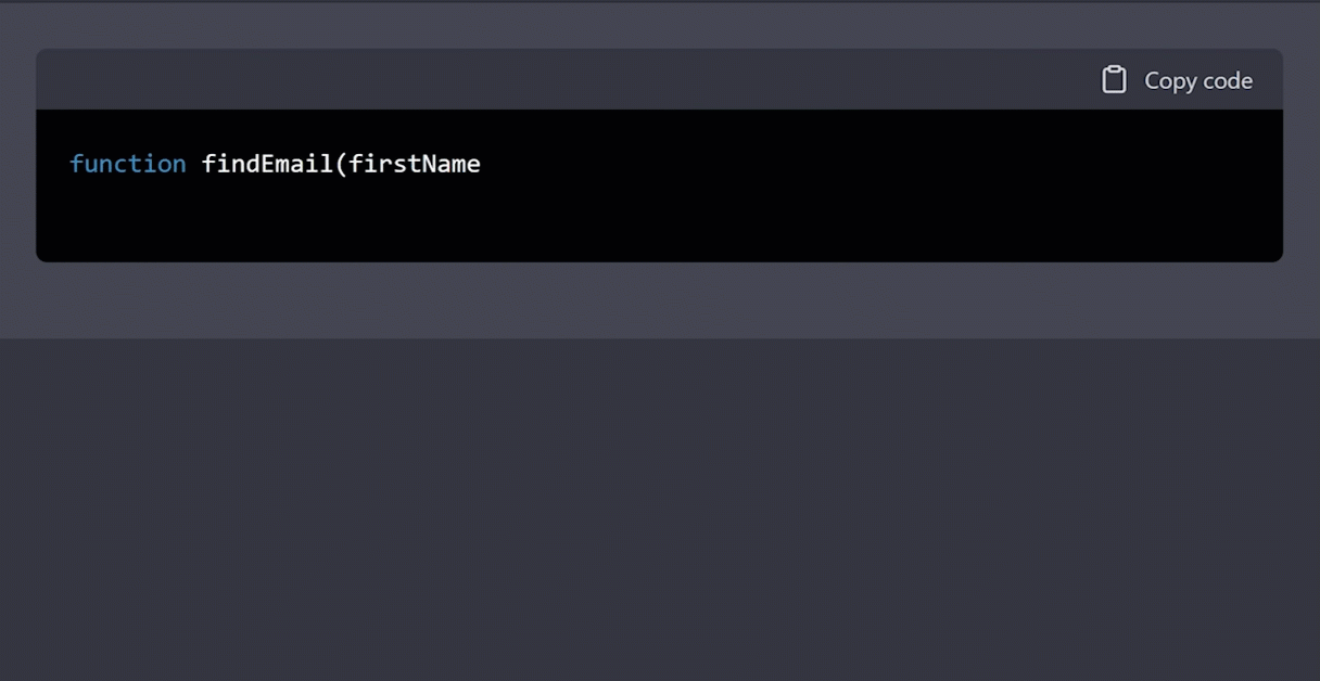 Respuesta de ChatGPT cuando se le pide que cree una función para Google App Scripts