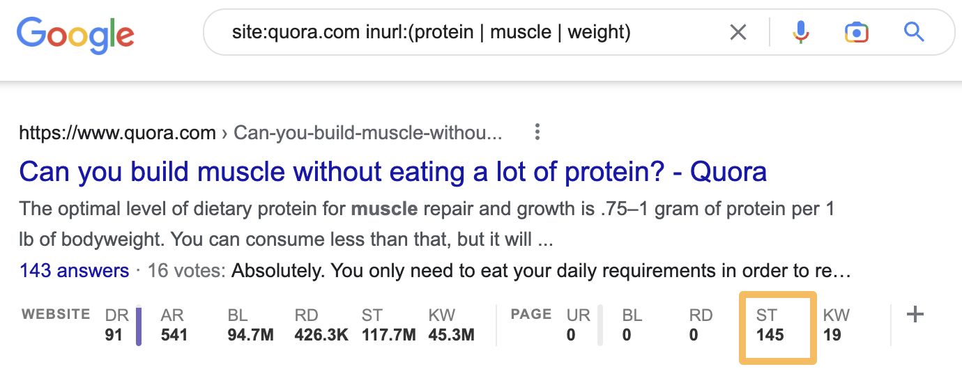 Using Ahrefs' SEO Toolbar to check estimated traffic to relevant Quora threads on the fly