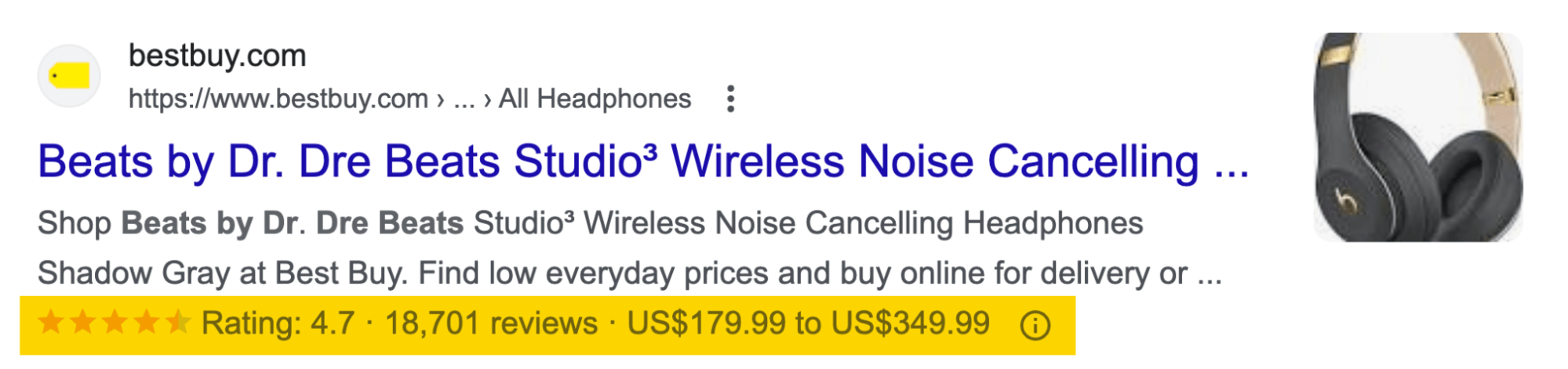 Rich snippets on a Google SERP