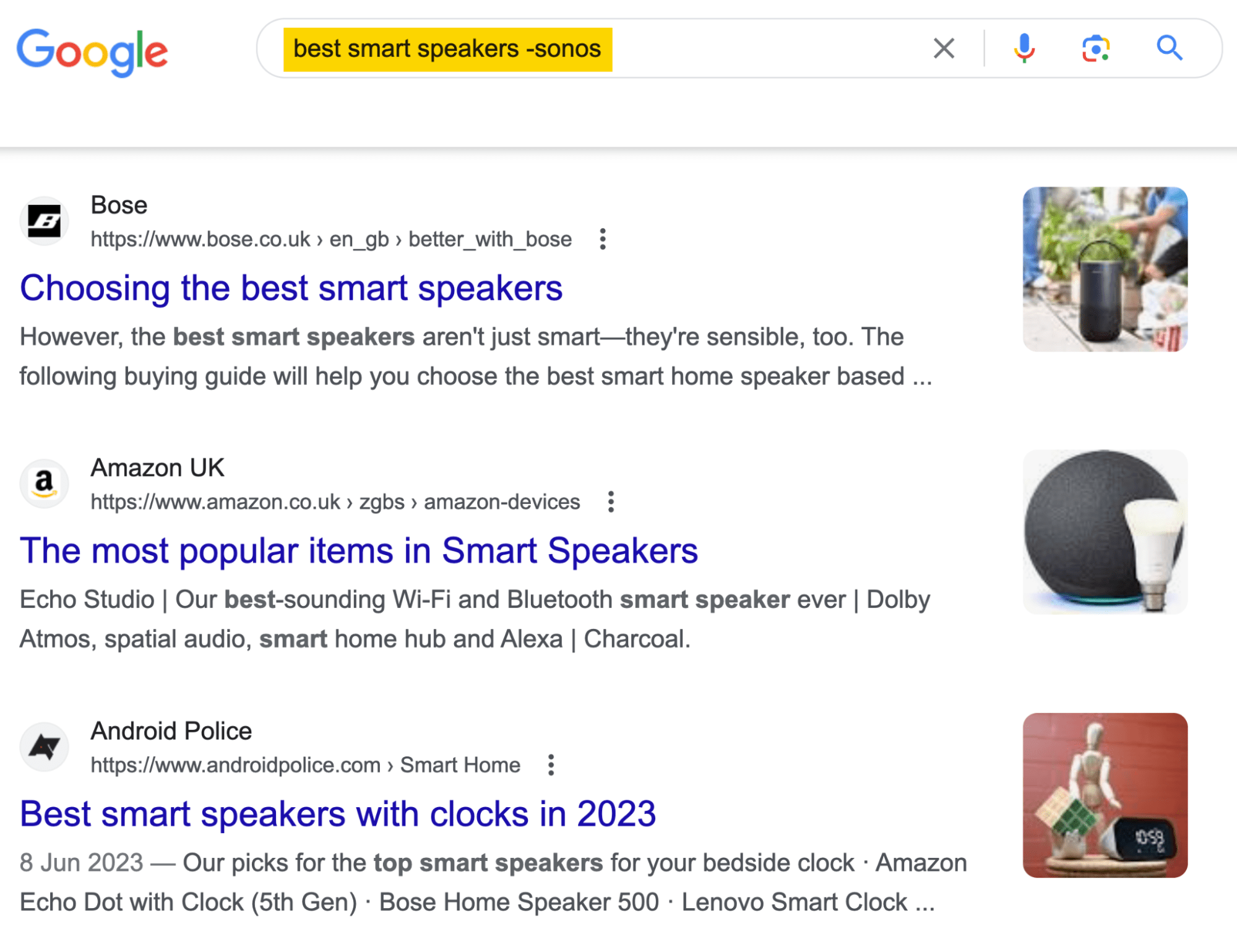 Searching Google for product listicles that exclude a particular brand