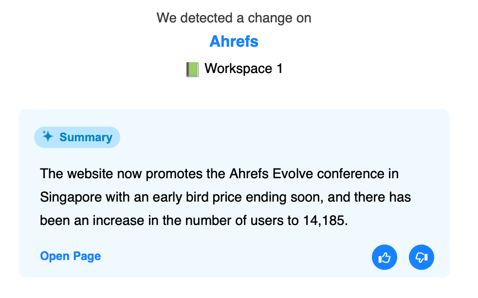 Visualping - AI summary example